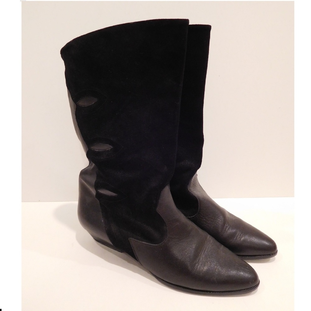 Creazioni Black Mid-Calf Leather & Suede Boots